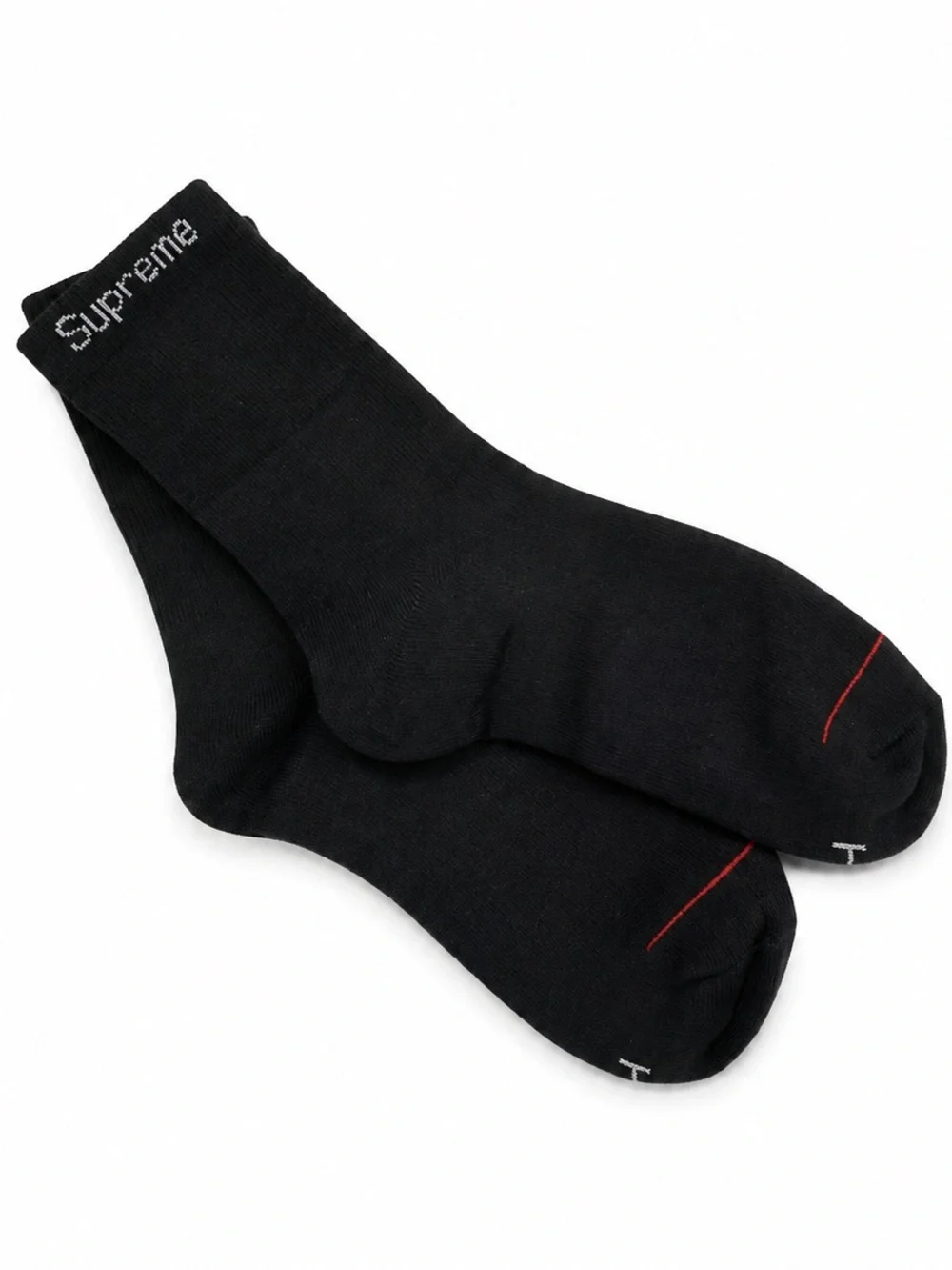 New Supreme x Hanes Crew Socks 2 Pairs Men's Size 6-12 Black Cotton Stretch